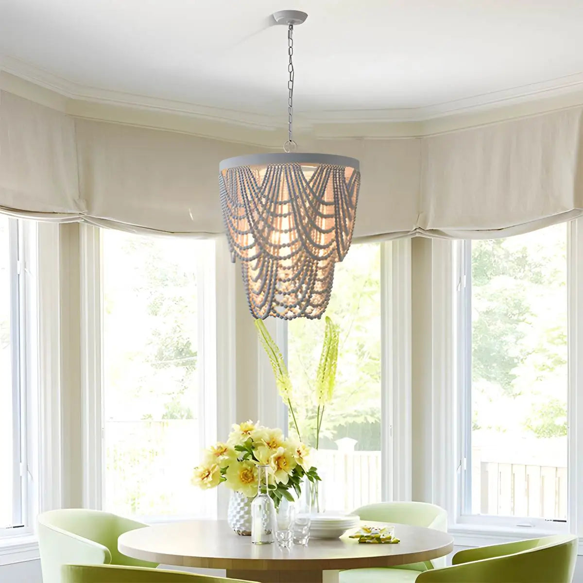 Feyran Retro Wooden Bead Chandelier for Dining Room