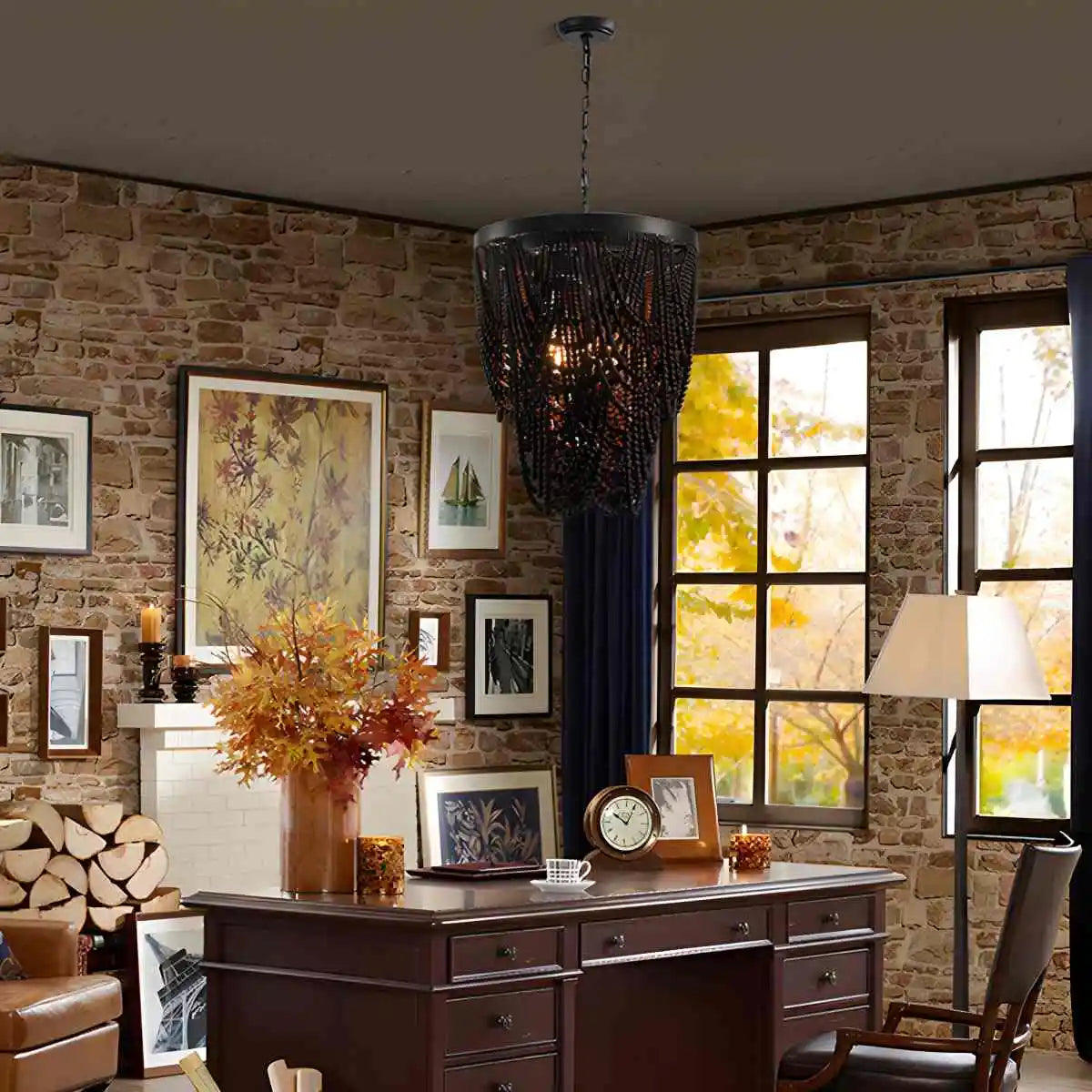 Feyran Retro Wooden Bead Chandelier for Dining Room