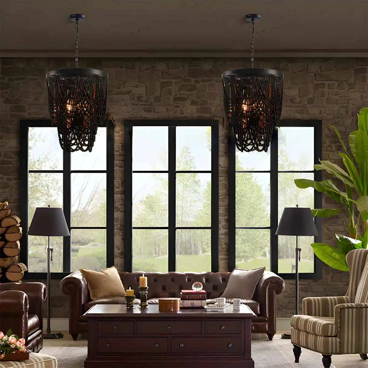 Feyran Retro Wooden Bead Chandelier for Dining Room