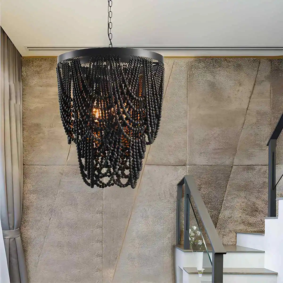 Feyran Retro Wooden Bead Chandelier for Dining Room