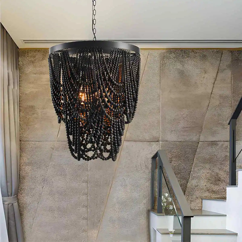 Feyran Retro Wooden Bead Chandelier for Dining Room