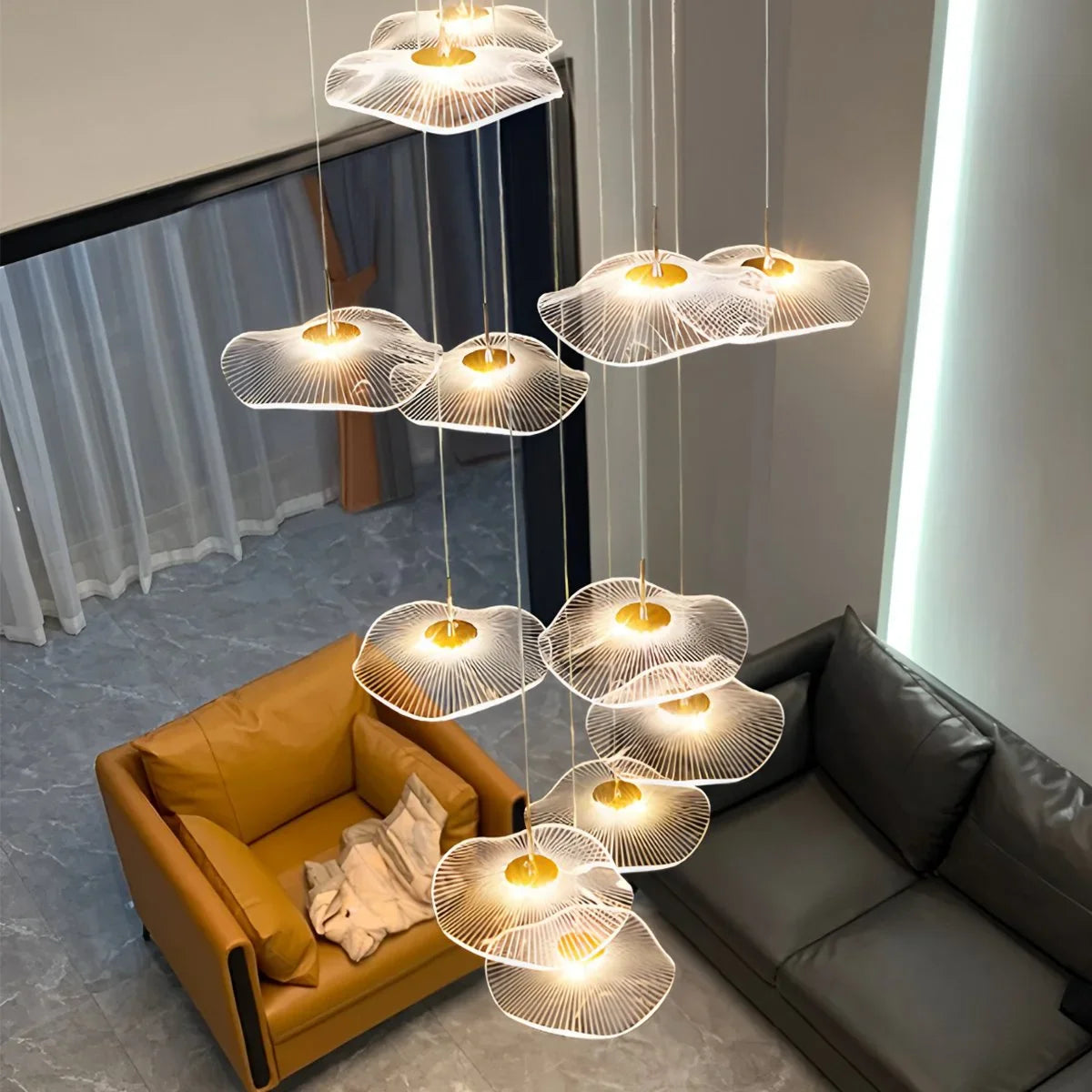 Feyran Rotasu Lotus Leaf Staircase Chandelier