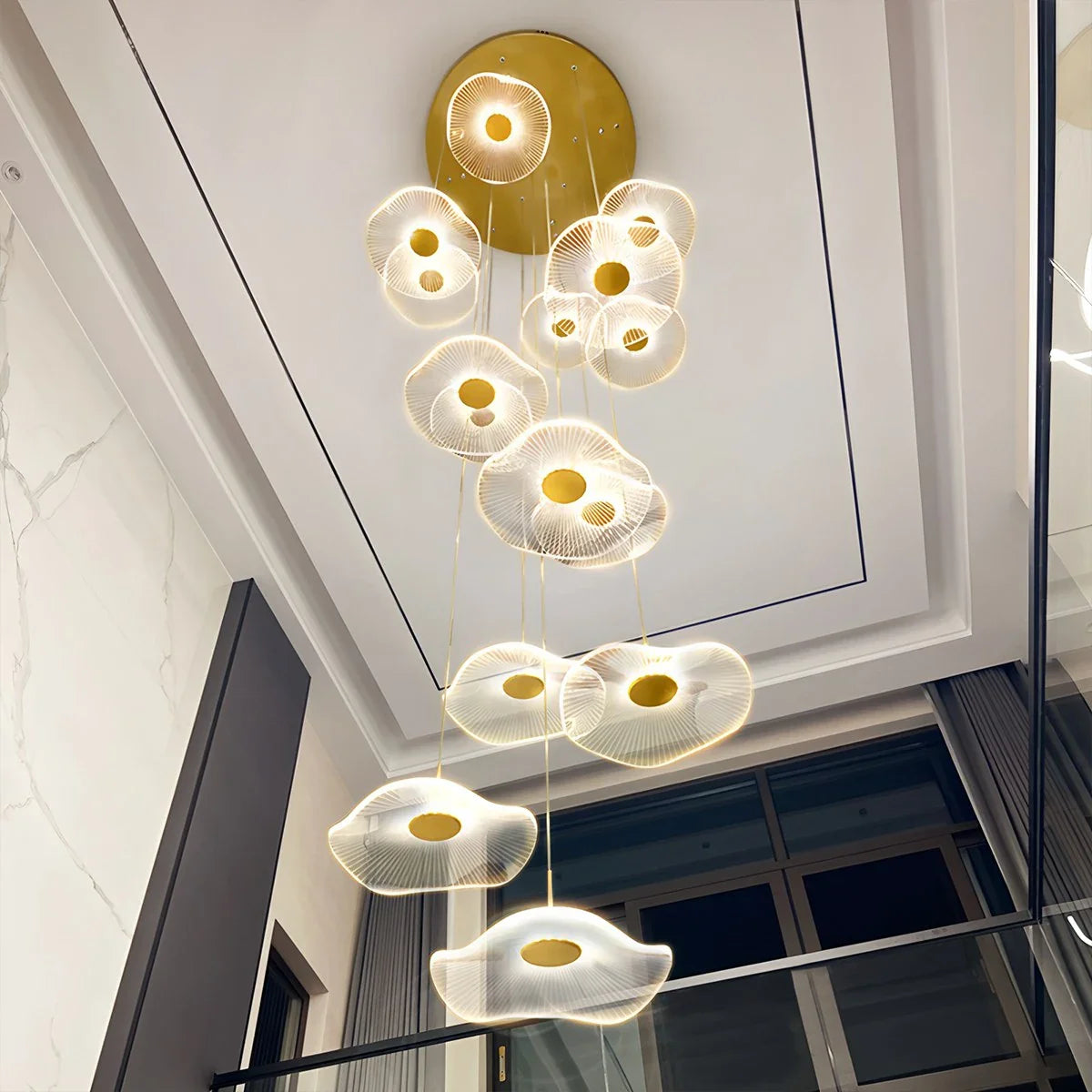 Feyran Rotasu Lotus Leaf Staircase Chandelier