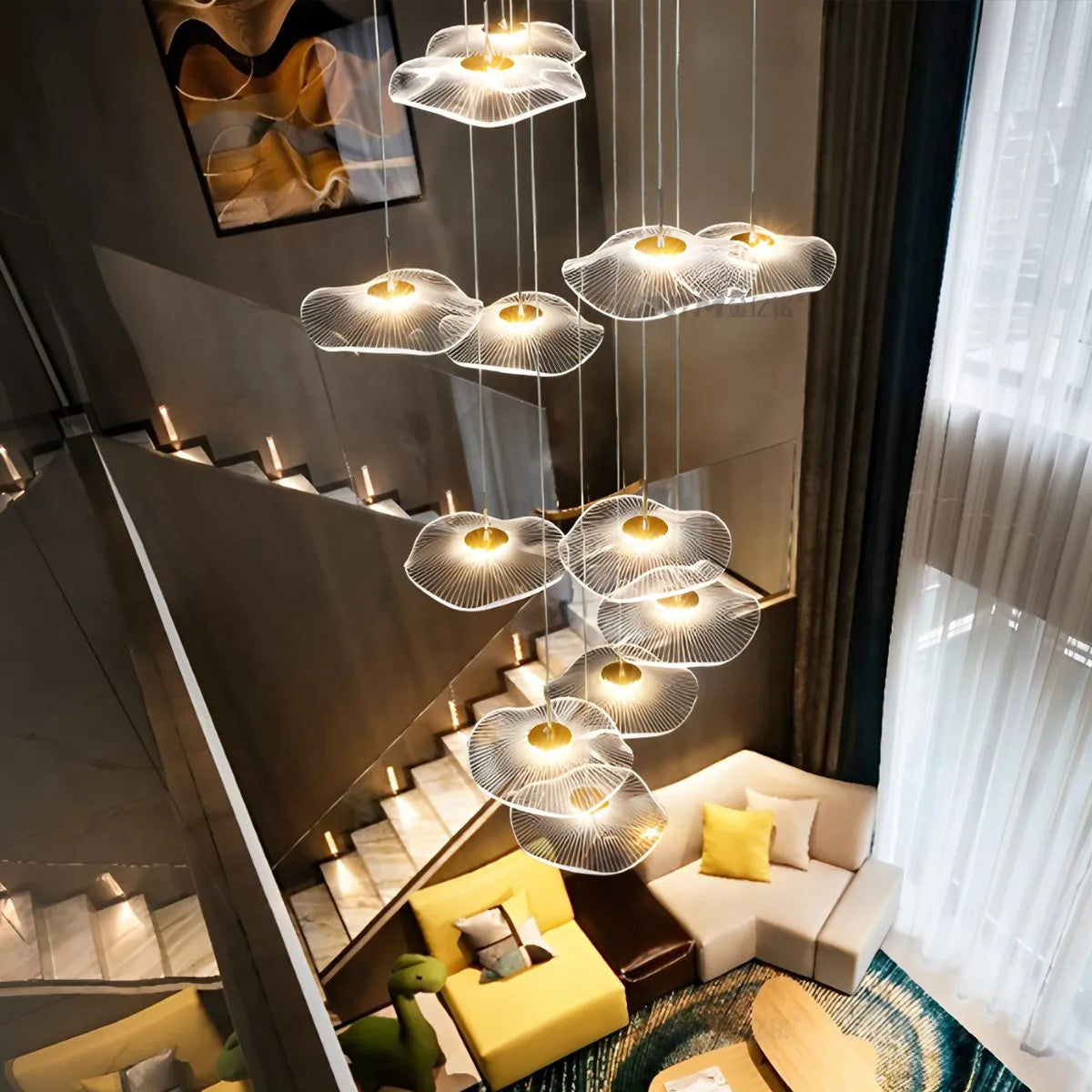 Feyran Rotasu Lotus Leaf Staircase Chandelier