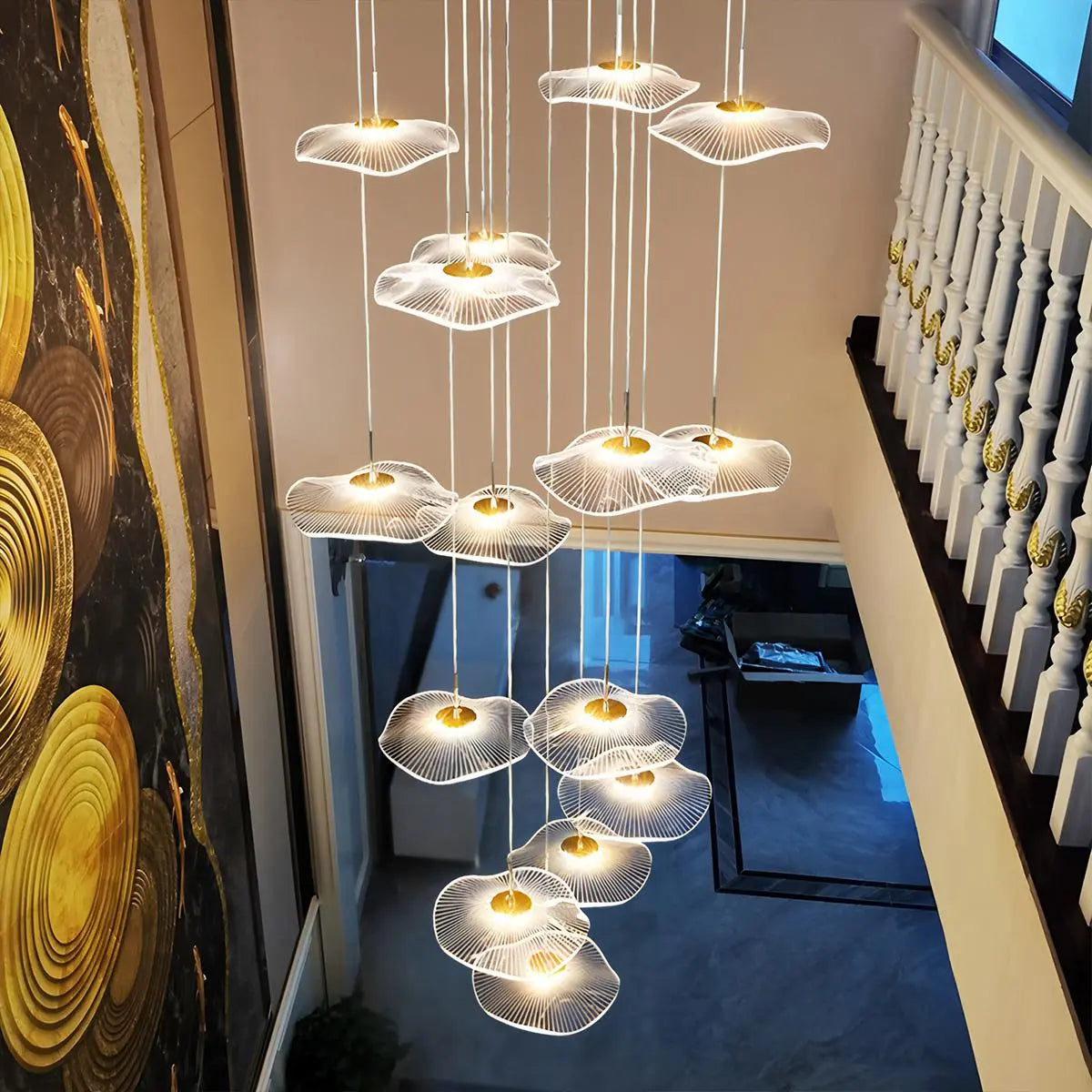 Feyran Rotasu Lotus Leaf Staircase Chandelier