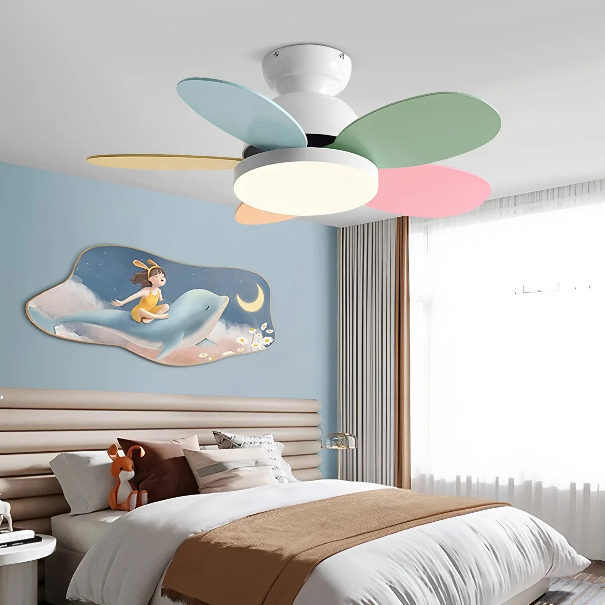 Feyran Scandi Wood Ceiling Fan Lamp for Children’s Room