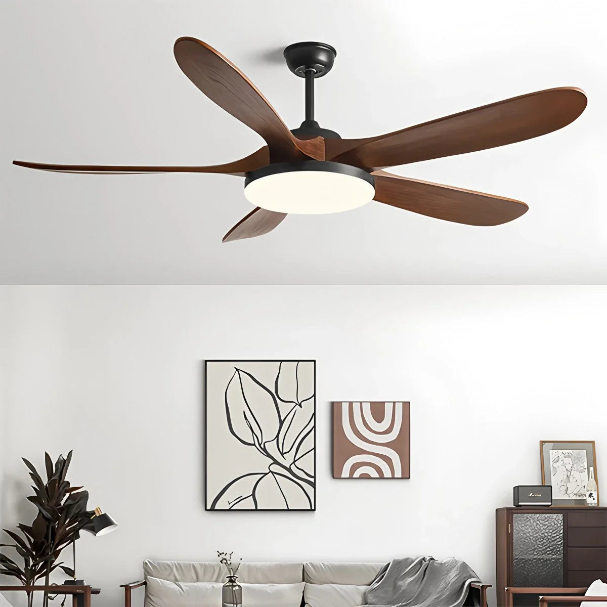 Feyran 5-leaf Solid Wood Ceiling Fan Light