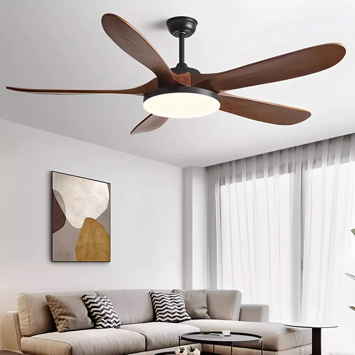 Feyran 5-leaf Solid Wood Ceiling Fan Light