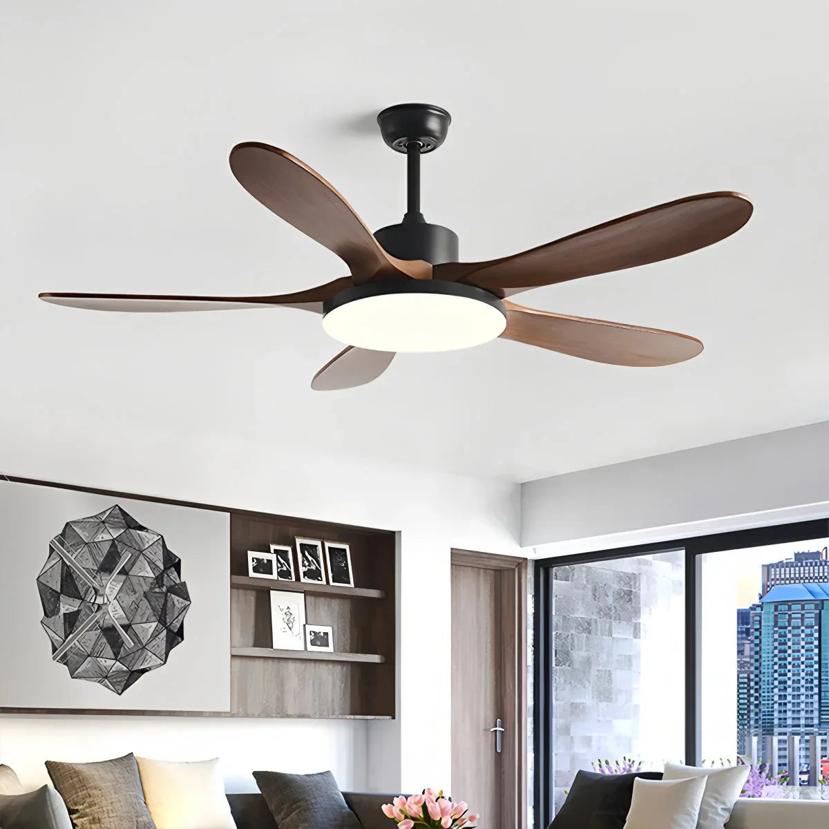 Feyran 5-leaf Solid Wood Ceiling Fan Light