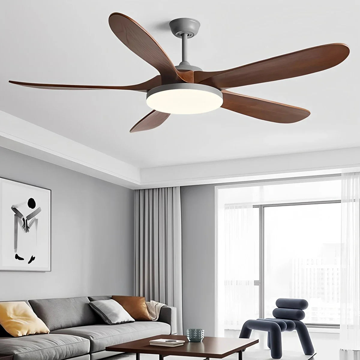 Feyran 5-leaf Solid Wood Ceiling Fan Light