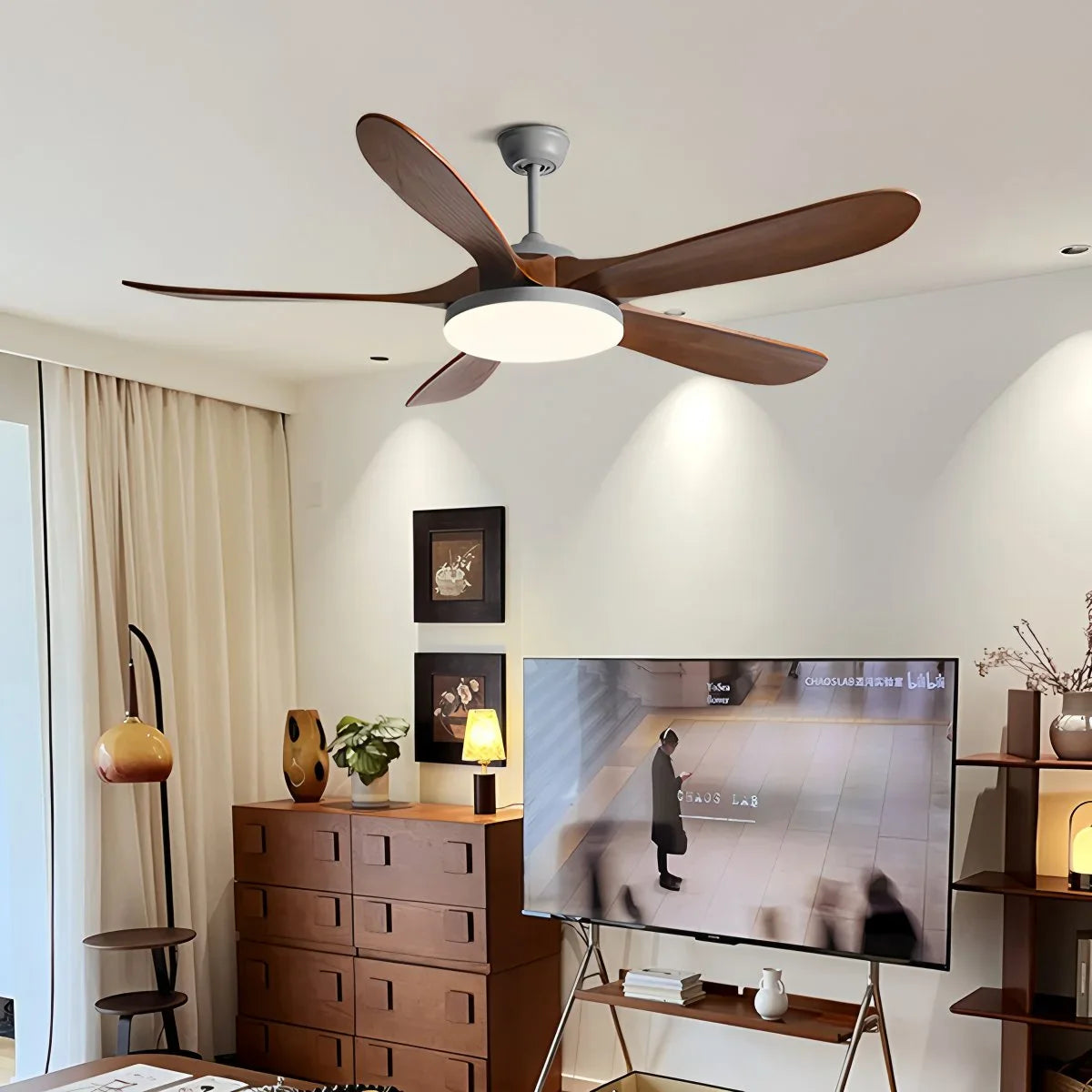 Feyran 5-leaf Solid Wood Ceiling Fan Light