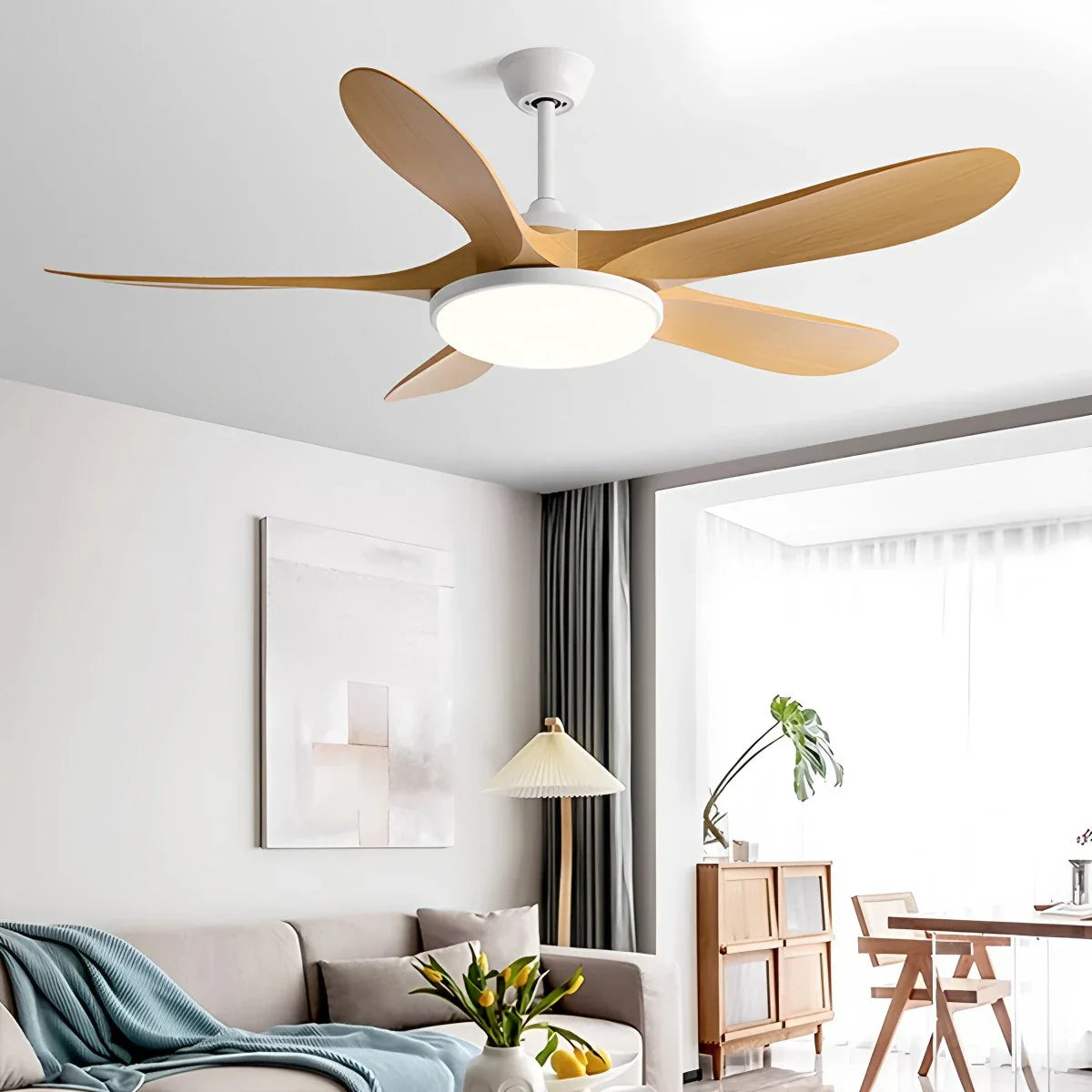 Feyran 5-leaf Solid Wood Ceiling Fan Light
