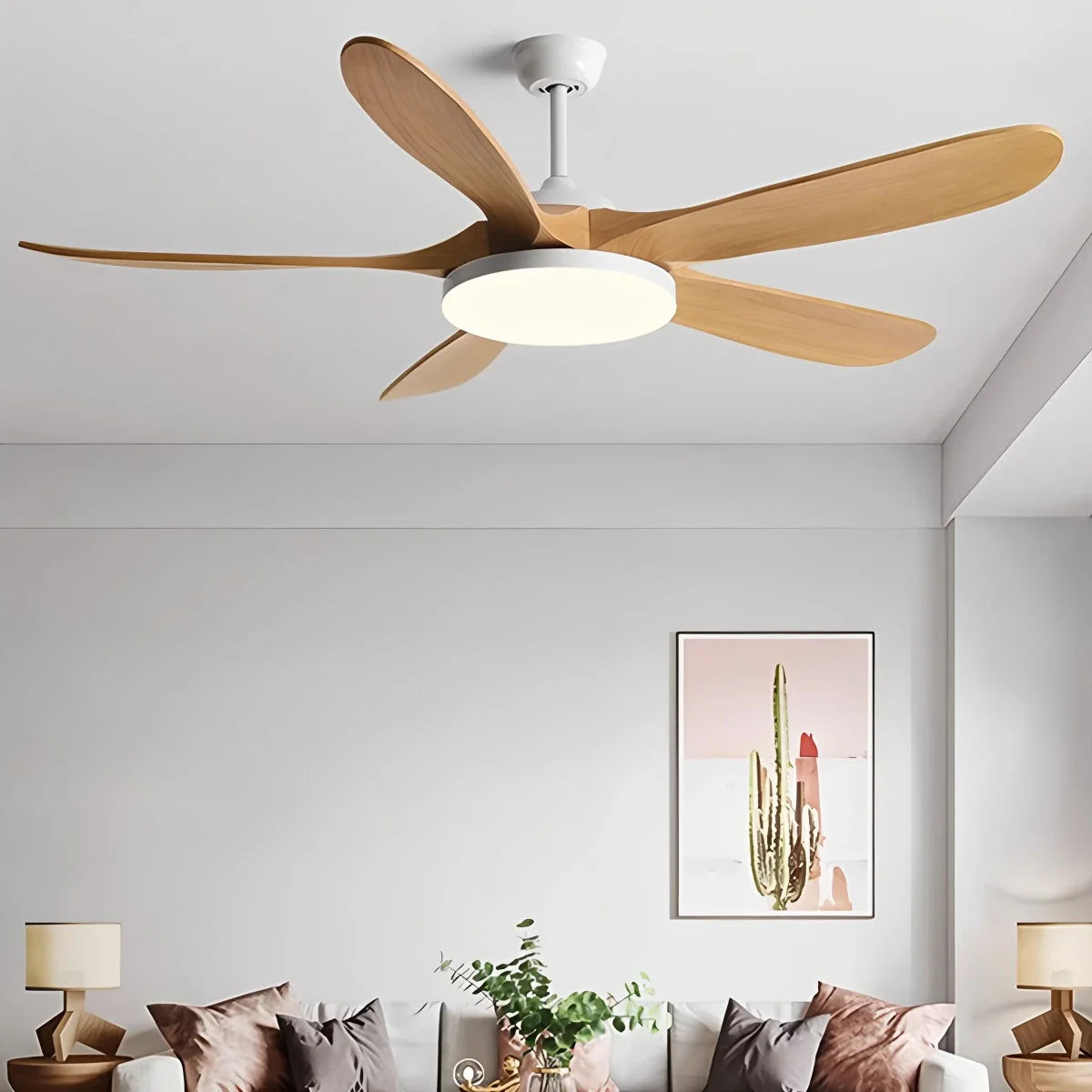 Feyran 5-leaf Solid Wood Ceiling Fan Light