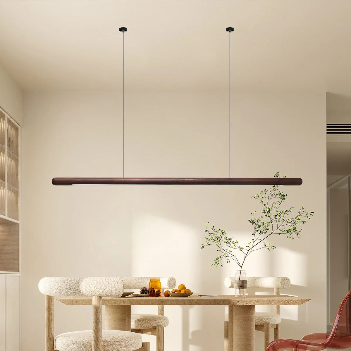 Feyran Svelte Wood Linear Pendant Light for Kitchen