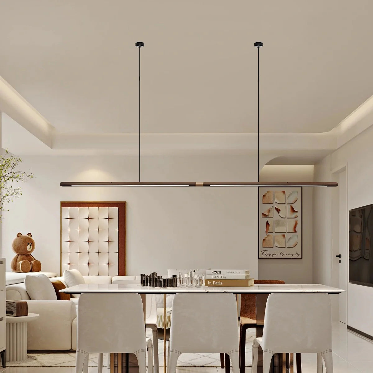 Feyran Svelte Wood Linear Pendant Light for Kitchen