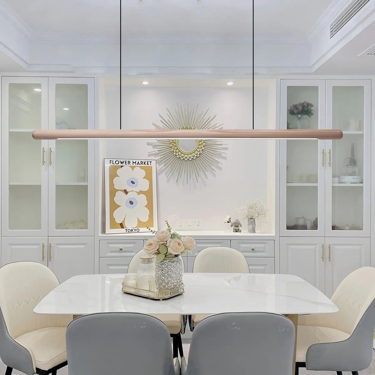 Feyran Svelte Wood Linear Pendant Light for Kitchen