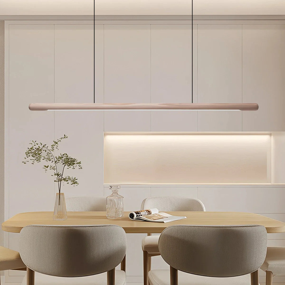 Feyran Svelte Wood Linear Pendant Light for Kitchen