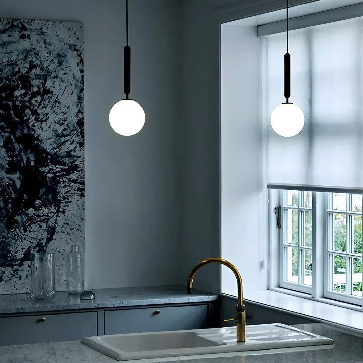 Feyran Temen Globe Glass Pendant Light for Kitchen Island