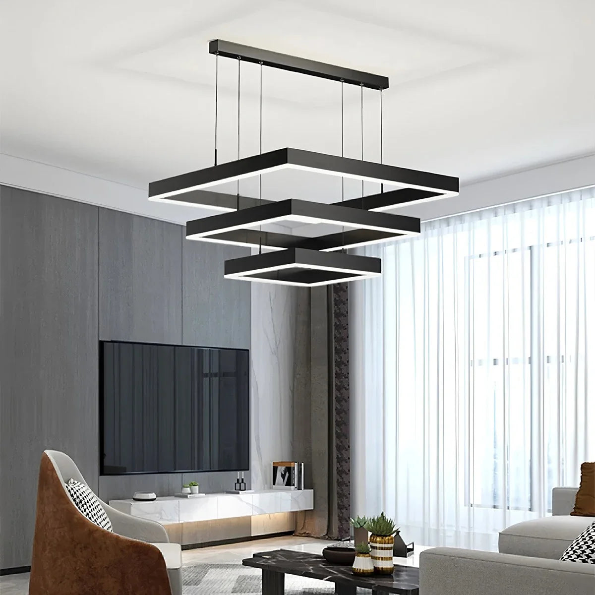 Feyran Tiered Black Square Pendant Lamp for Living Room