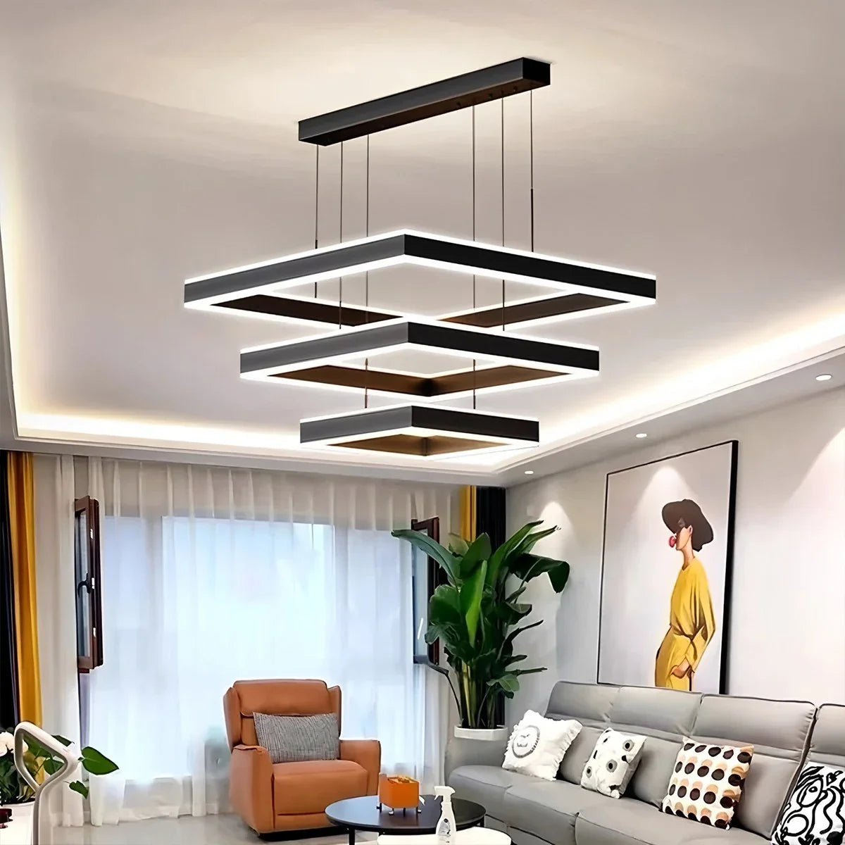 Feyran Tiered Black Square Pendant Lamp for Living Room