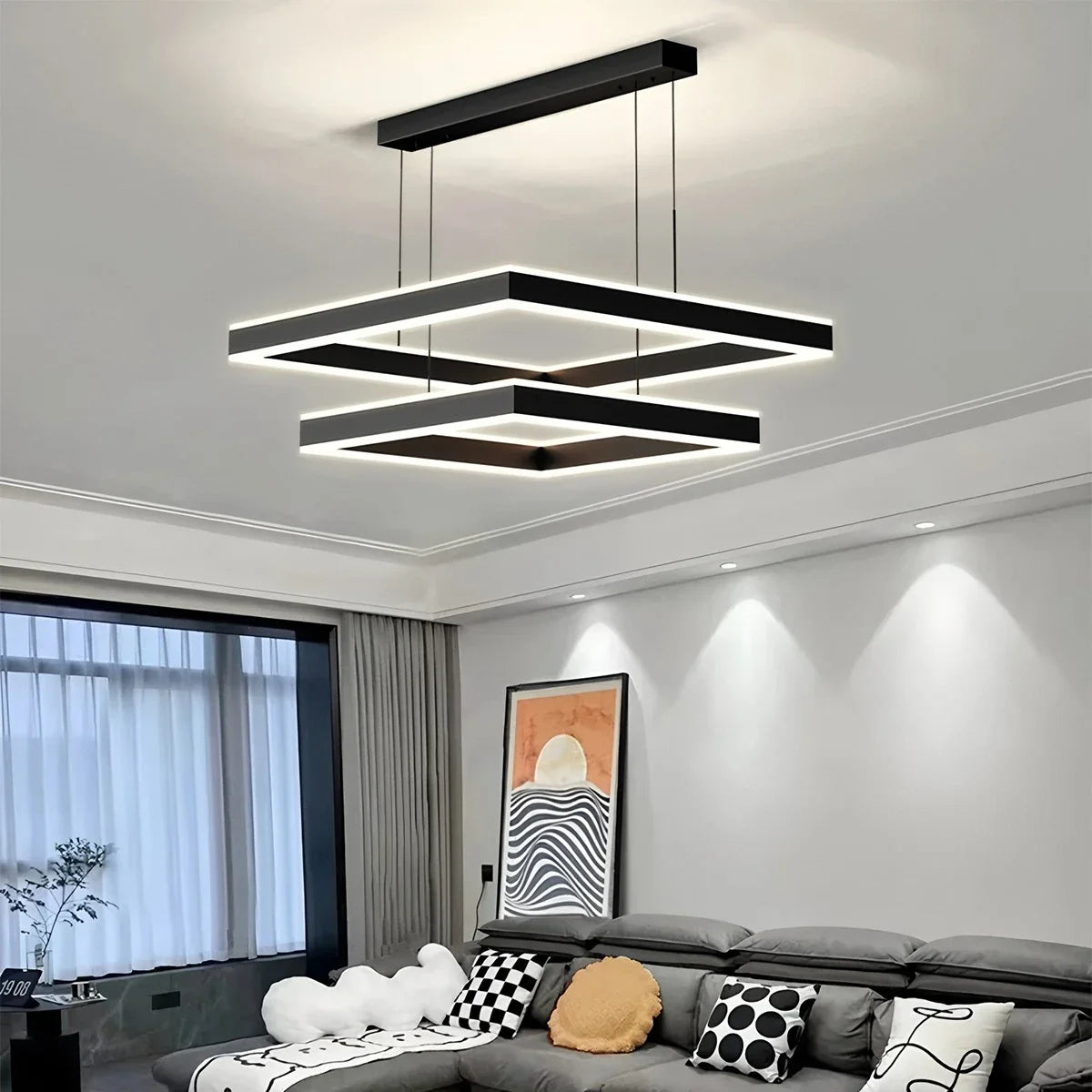 Feyran Tiered Black Square Pendant Lamp for Living Room