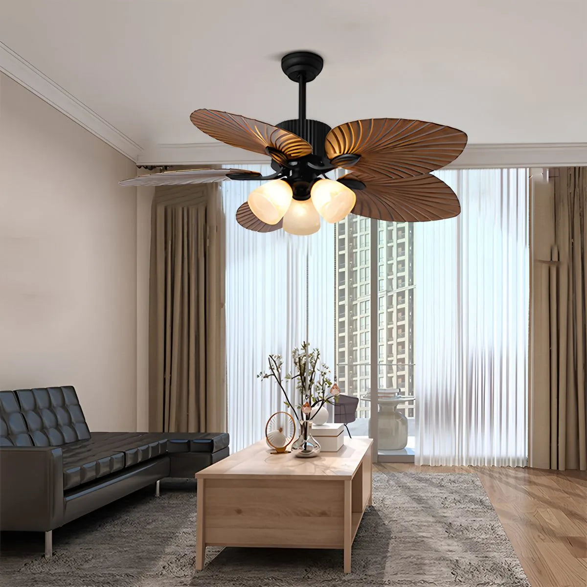 Feyran Tropical Palm Leaves Ceiling Fan with Light