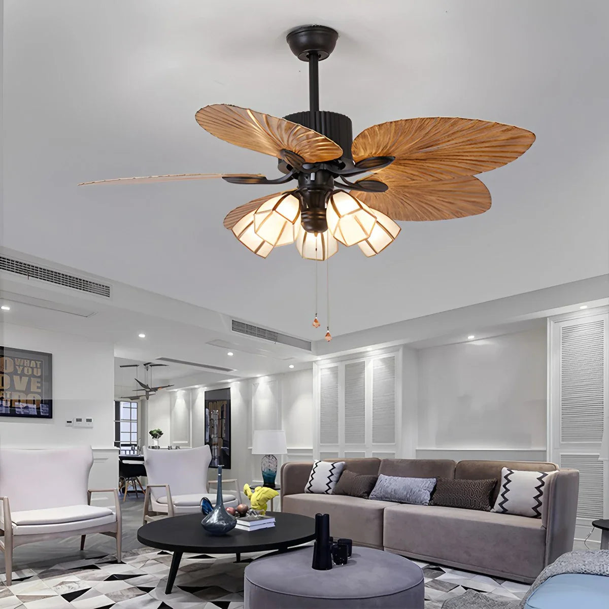 Feyran Tropical Palm Leaves Ceiling Fan with Light