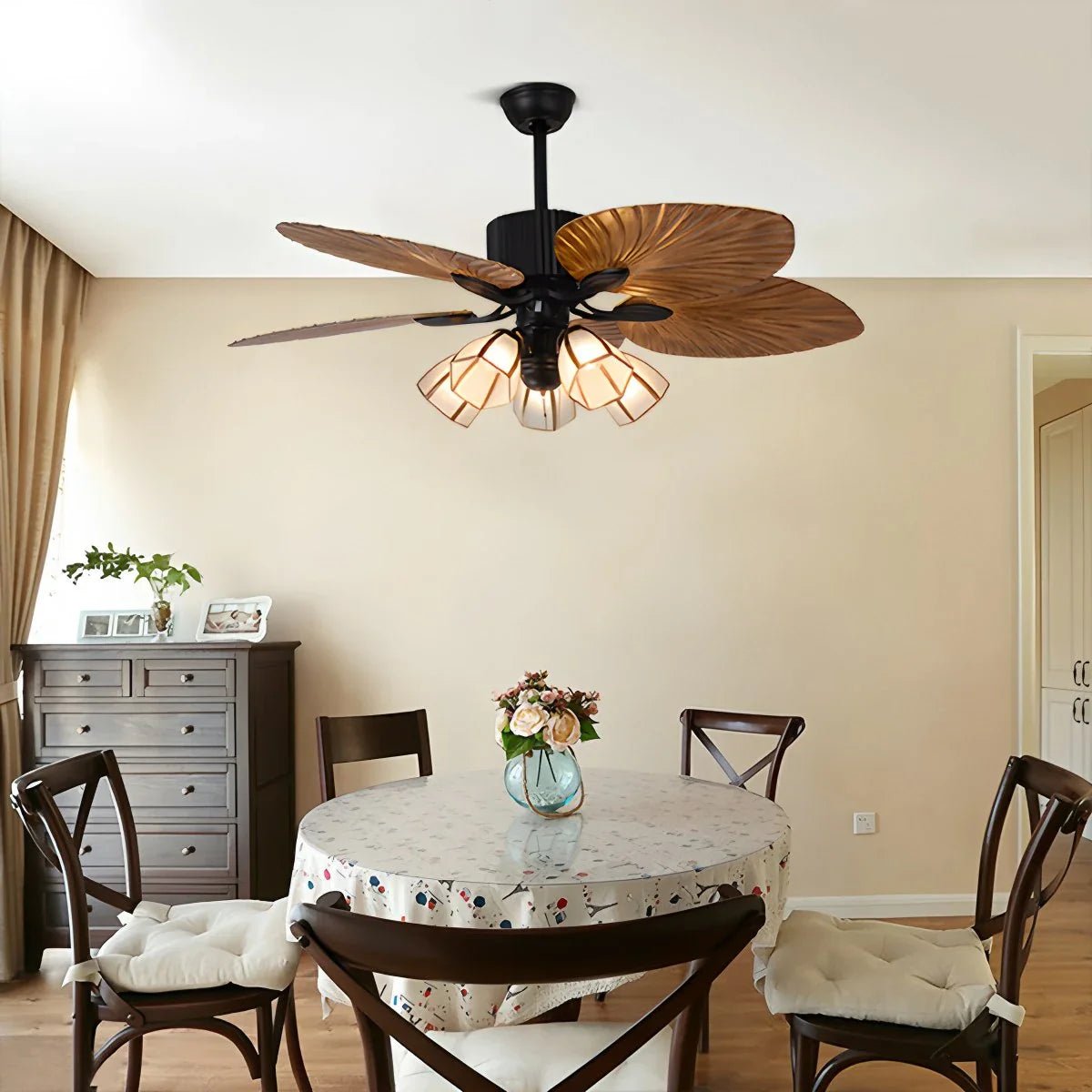 Feyran Tropical Palm Leaves Ceiling Fan with Light