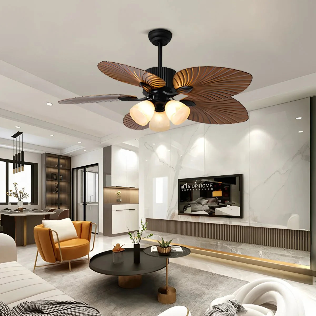 Feyran Tropical Palm Leaves Ceiling Fan with Light