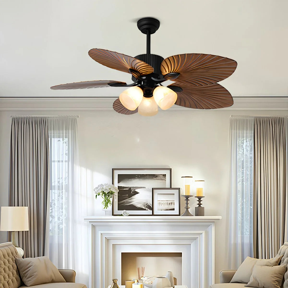 Feyran Tropical Palm Leaves Ceiling Fan with Light