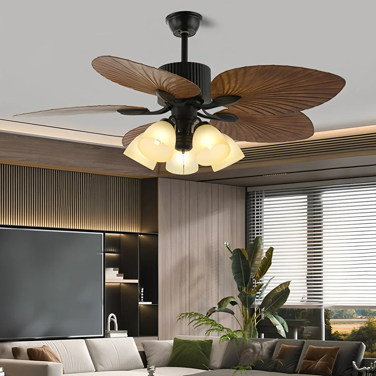 Feyran Tropical Palm Leaves Ceiling Fan with Light