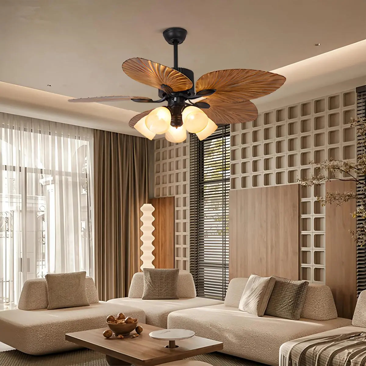 Feyran Tropical Palm Leaves Ceiling Fan with Light