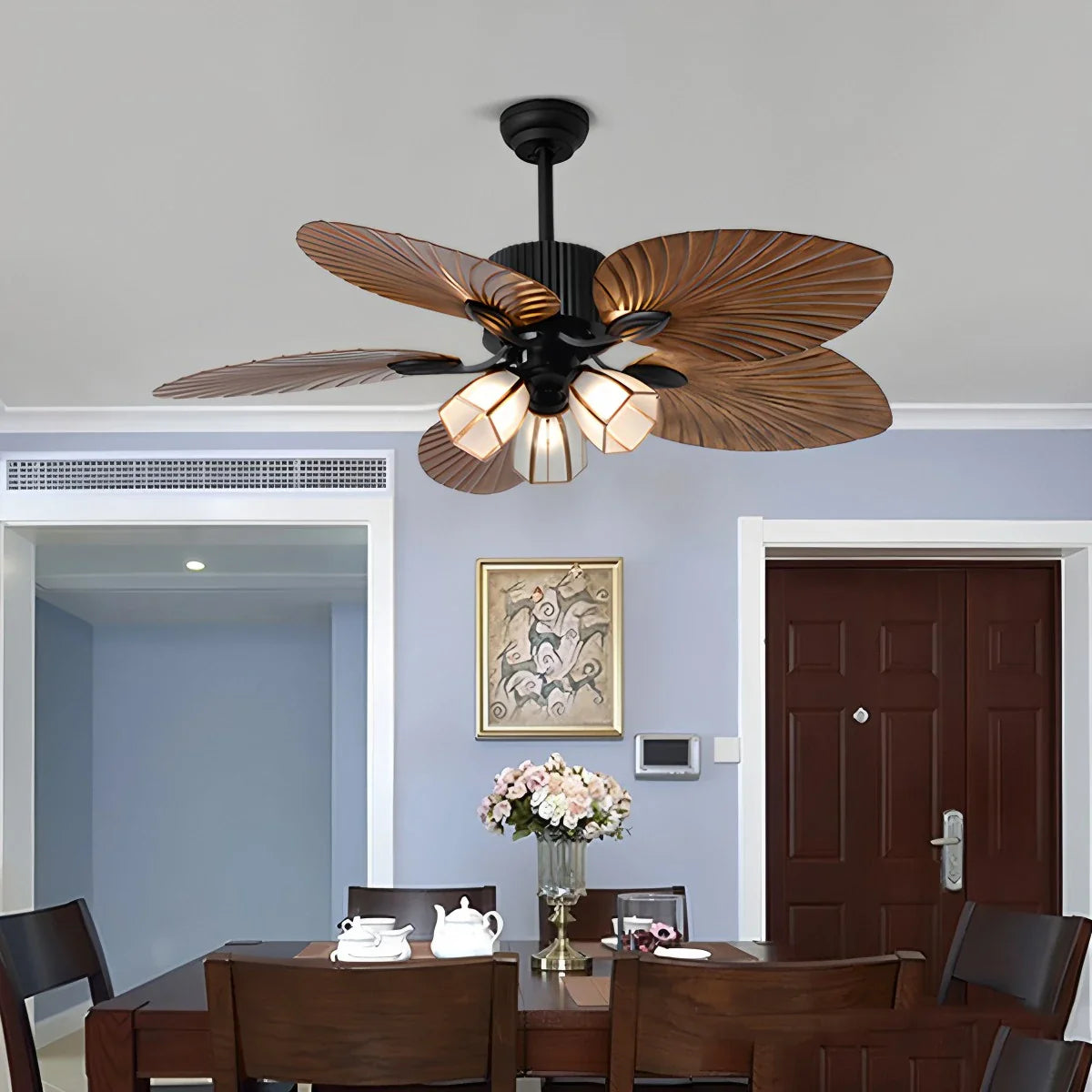 Feyran Tropical Palm Leaves Ceiling Fan with Light