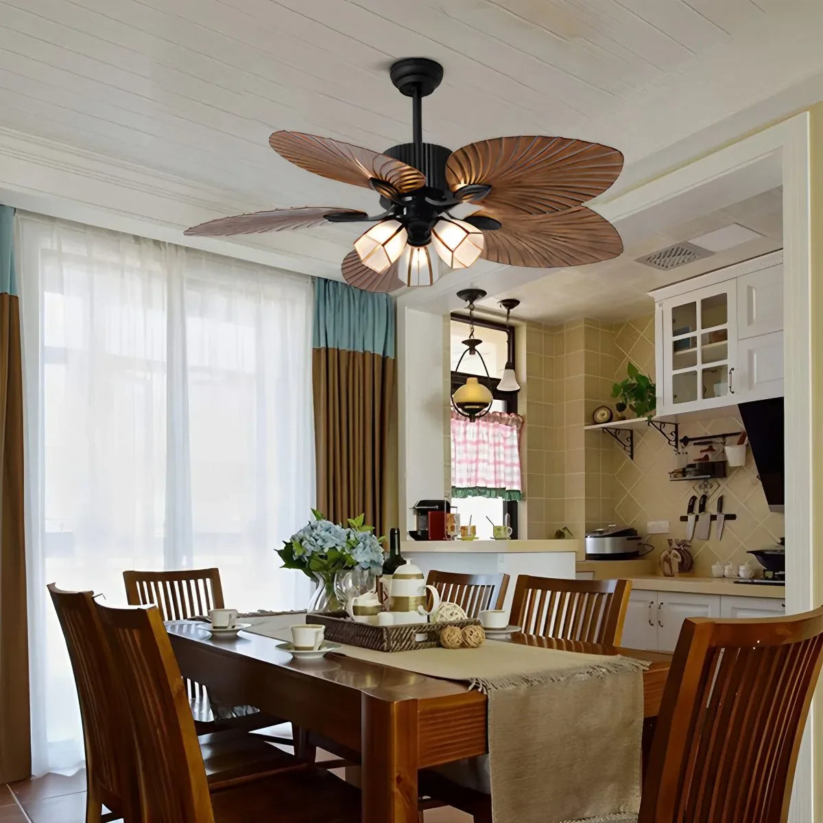 Feyran Tropical Palm Leaves Ceiling Fan with Light