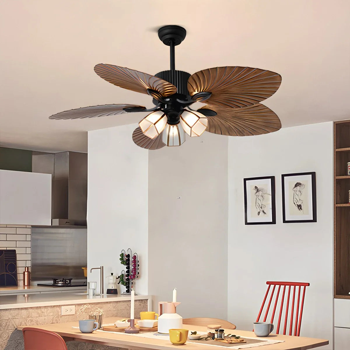 Feyran Tropical Palm Leaves Ceiling Fan with Light