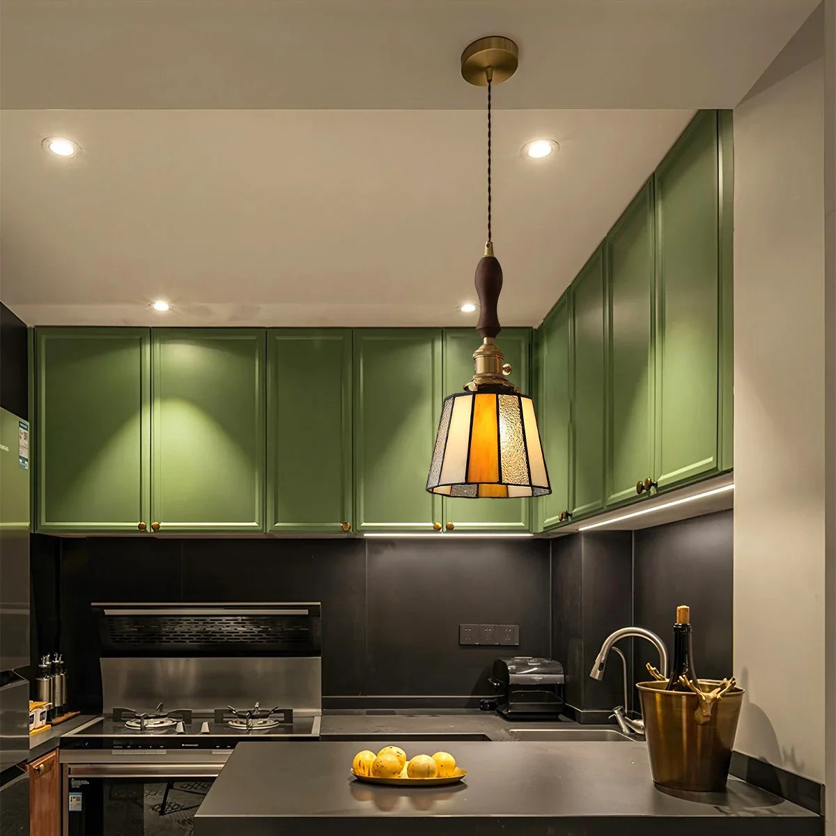 Feyran Vintage Brass Glass Pendant Light