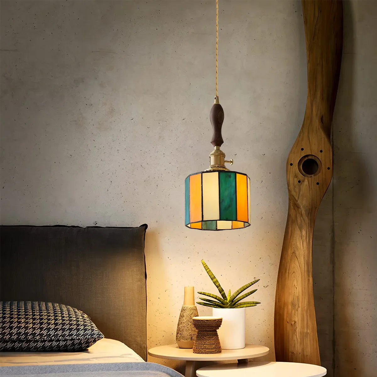 Feyran Vintage Brass Glass Pendant Light