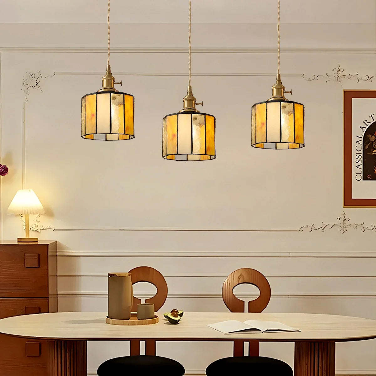 Feyran Vintage Brass Glass Pendant Light