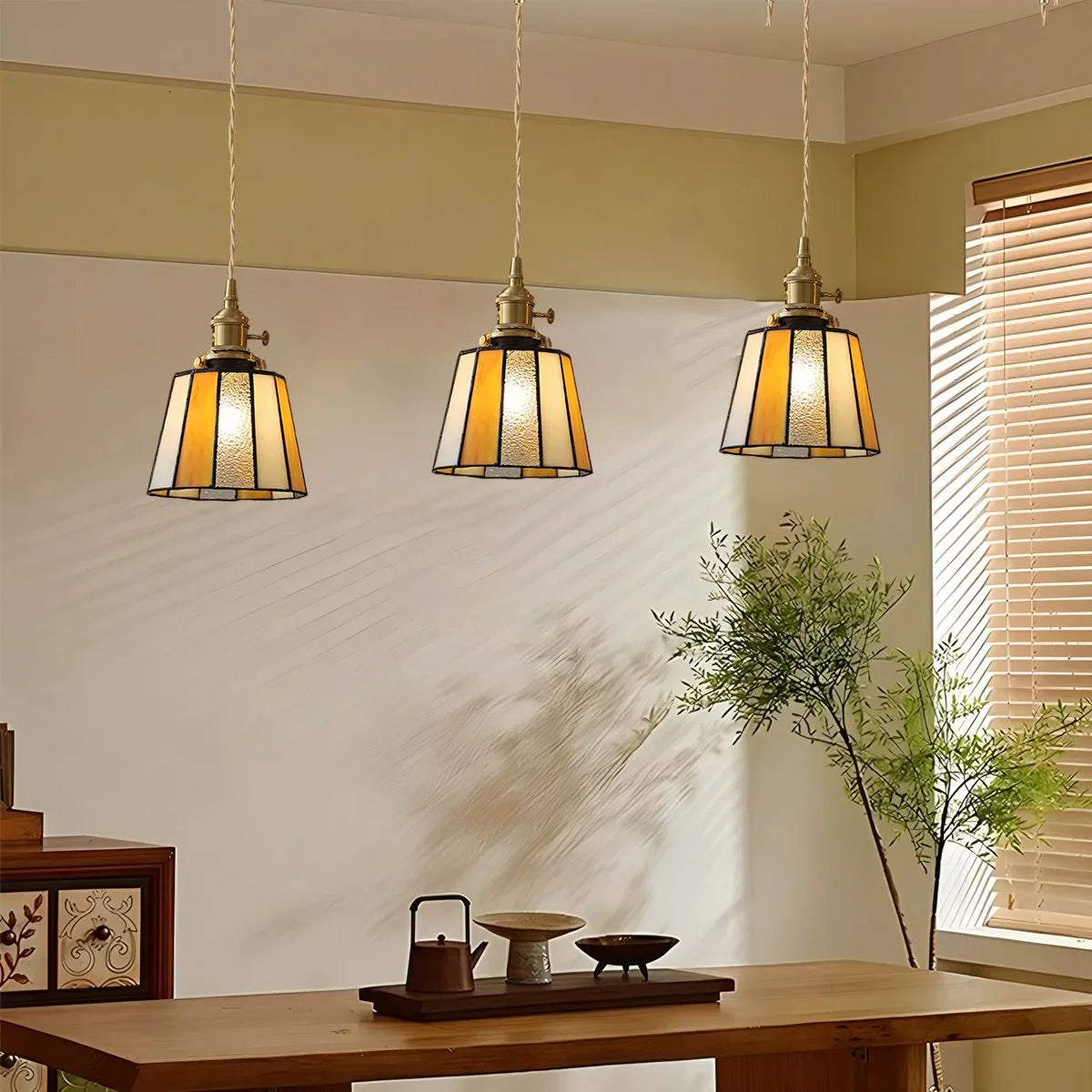 Feyran Vintage Brass Glass Pendant Light