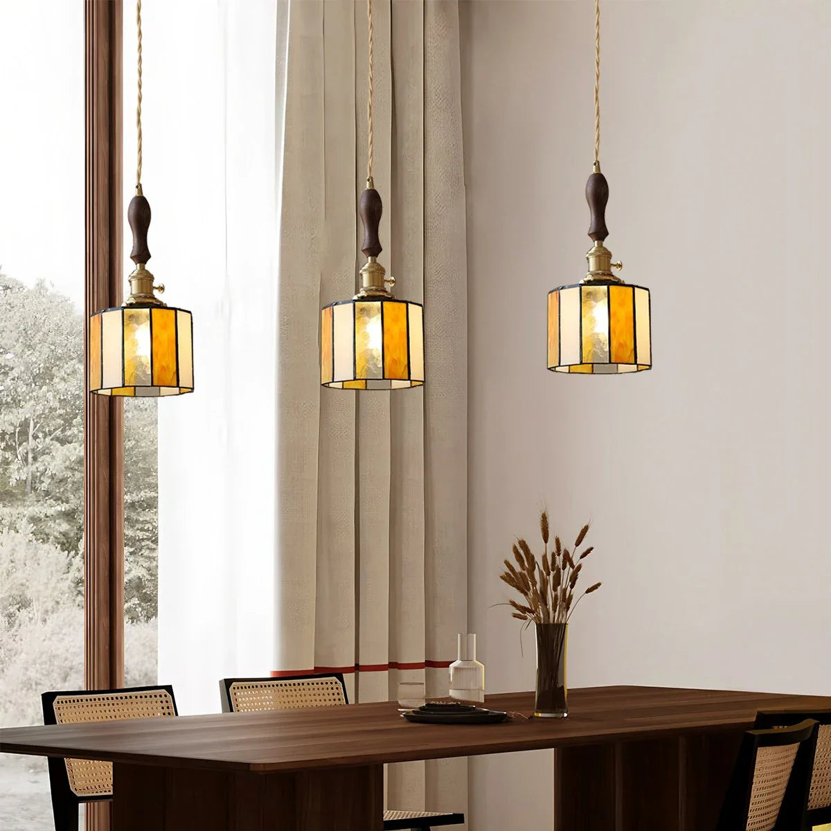 Feyran Vintage Brass Glass Pendant Light
