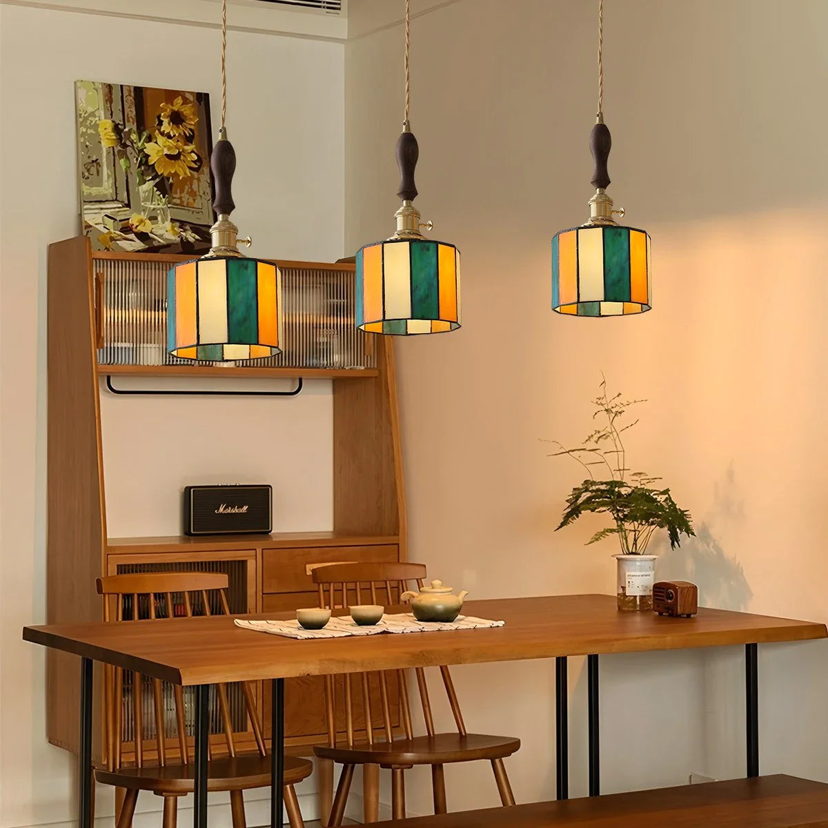 Feyran Vintage Brass Glass Pendant Light