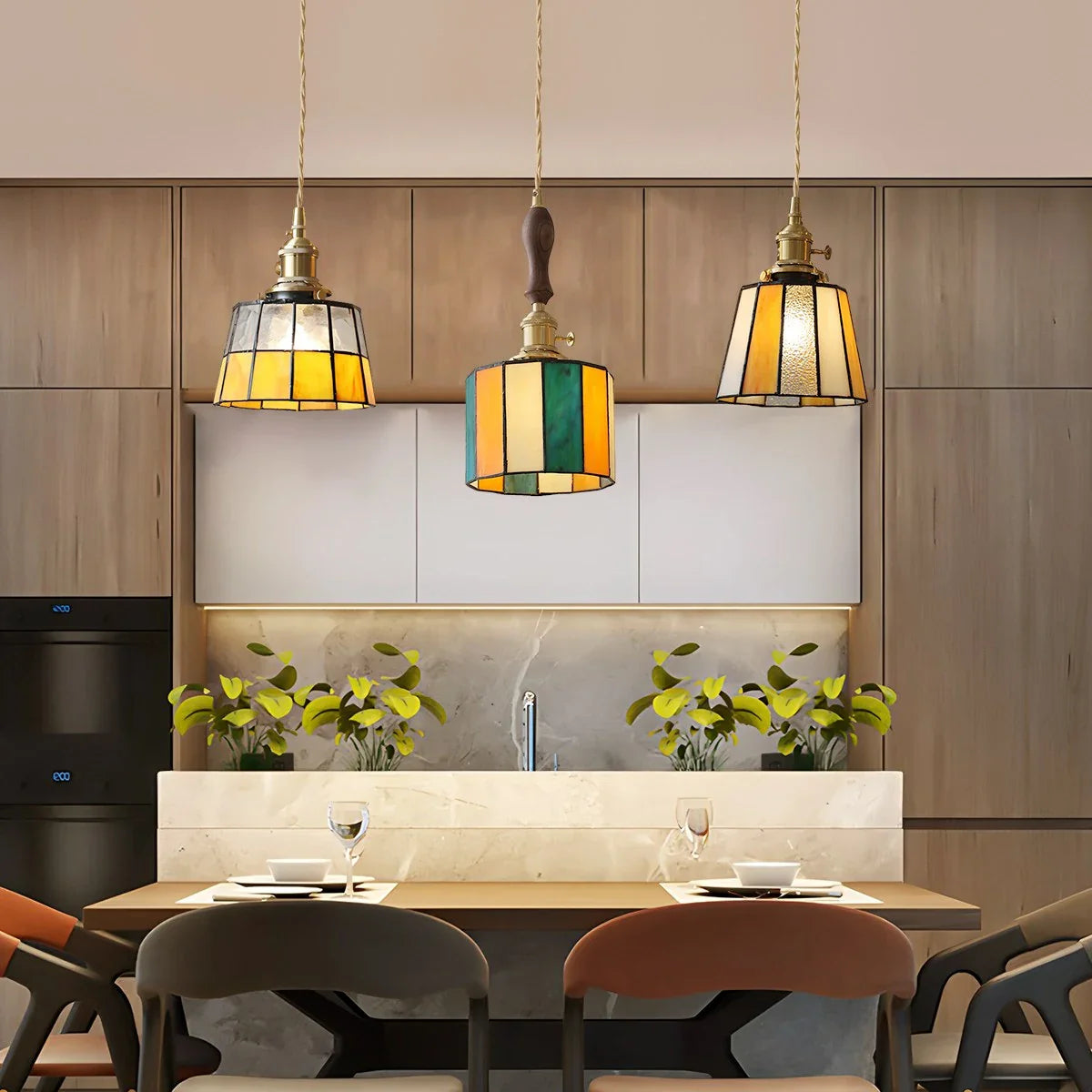 Feyran Vintage Brass Glass Pendant Light