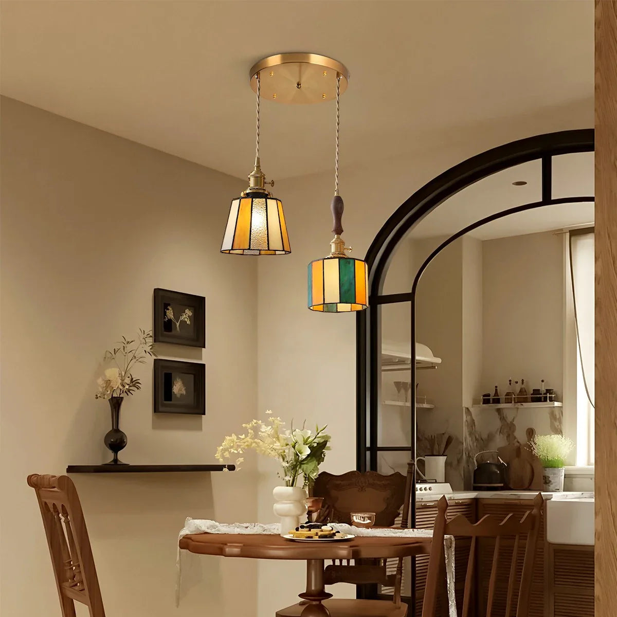 Feyran Vintage Brass Glass Pendant Light