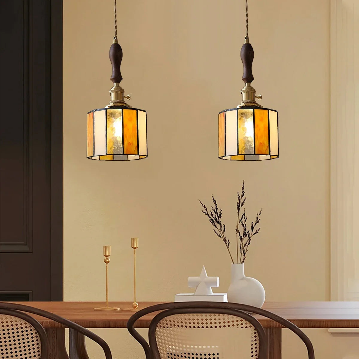 Feyran Vintage Brass Glass Pendant Light