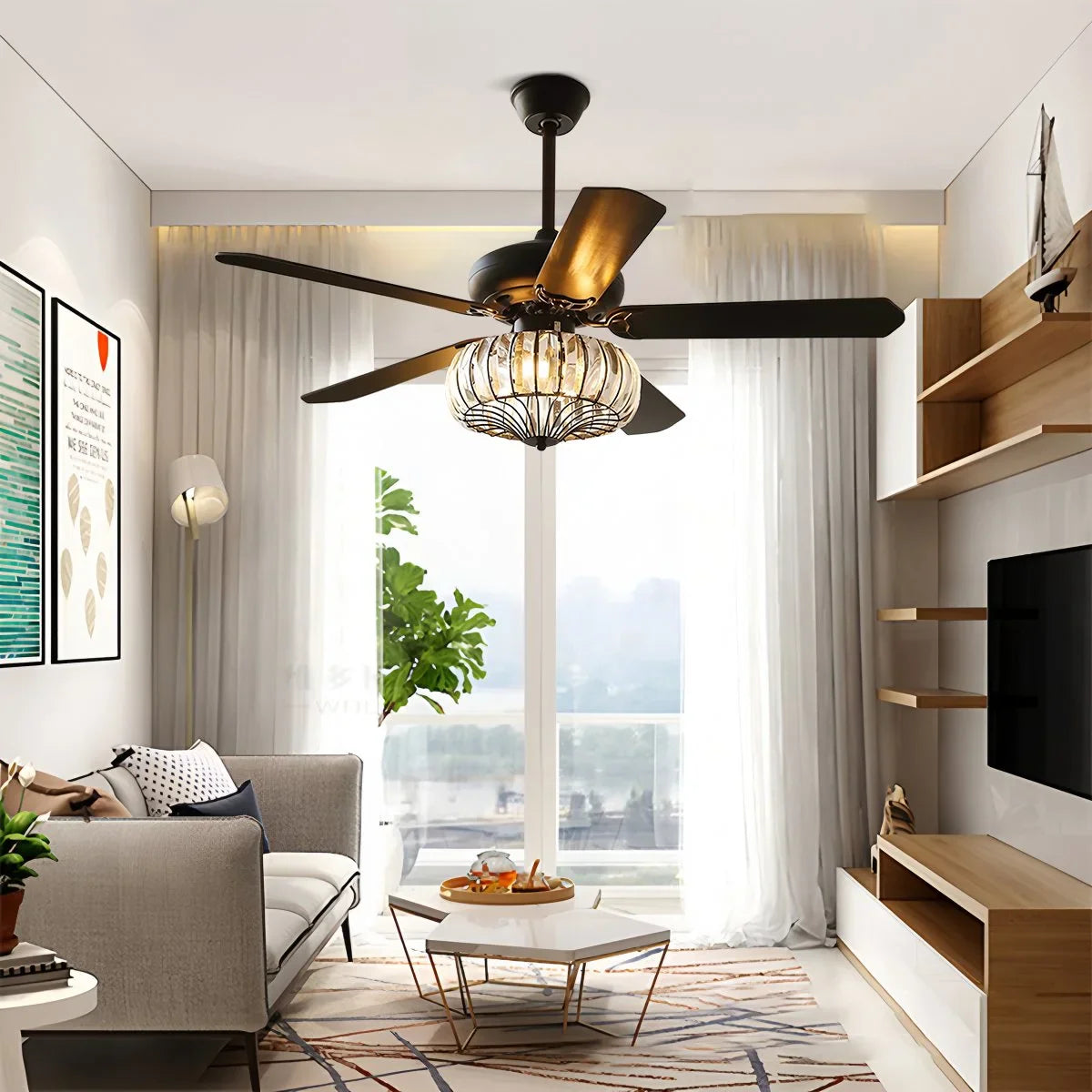 Feyran Vintage Crystal Ceiling Fan with Light