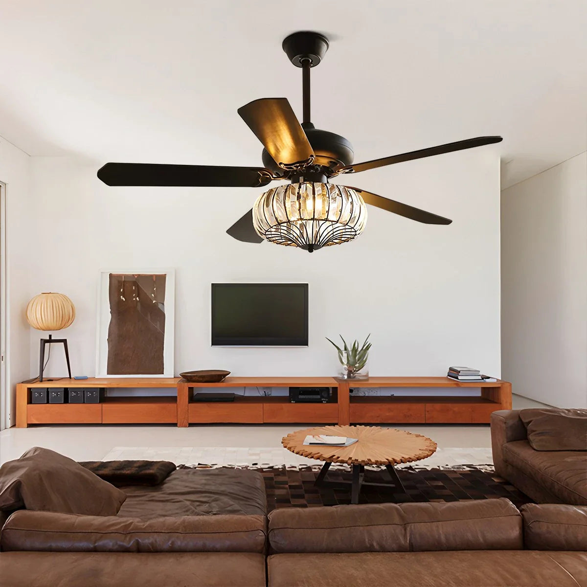 Feyran Vintage Crystal Ceiling Fan with Light