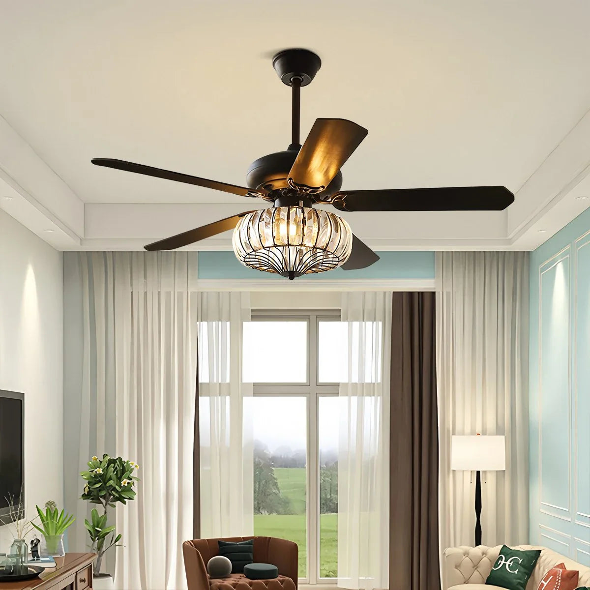 Feyran Vintage Crystal Ceiling Fan with Light