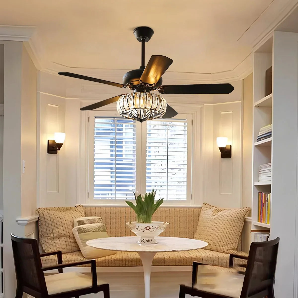 Feyran Vintage Crystal Ceiling Fan with Light