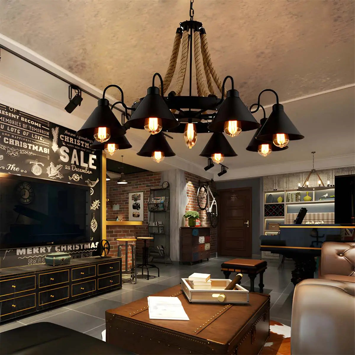 Feyran Vintage Industrial Rope Chandelier for Dining Area