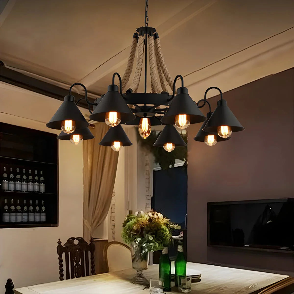 Feyran Vintage Industrial Rope Chandelier for Dining Area